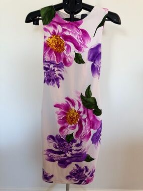 Floral Pink & Purple Midi Dress - Sleeveless Elegant Shift